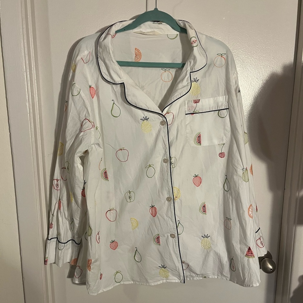 Printfresh Long Set Pajamas with Embroidered Fruit